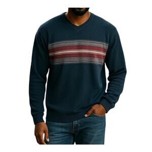 Banana Republic Blue Striped V-Neck 100% Cotton Pullover Sweater Size XL